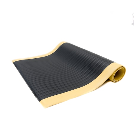 Bertech Antifatigue Mat, 5 ft. L x 3 ft. W, 3/8 in Thickness, Ribbed, Black/Yellow AFRB38-3x5BLKYBBEV